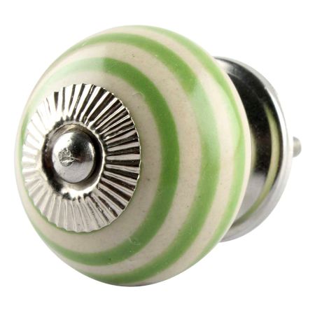 Pea Green Striped Ceramic Cabinet Knob
